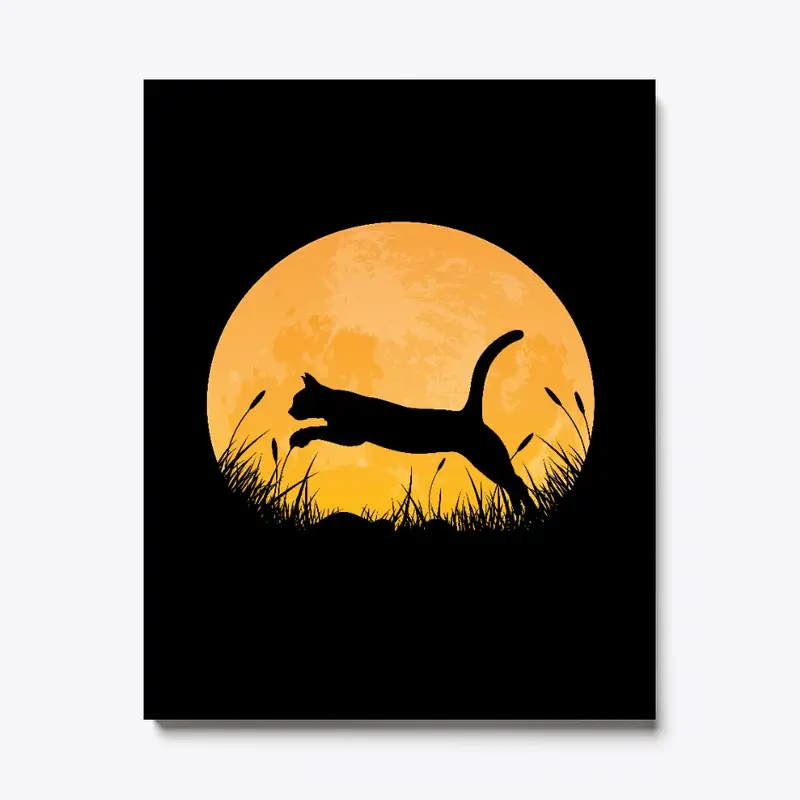 cat with full moon background 