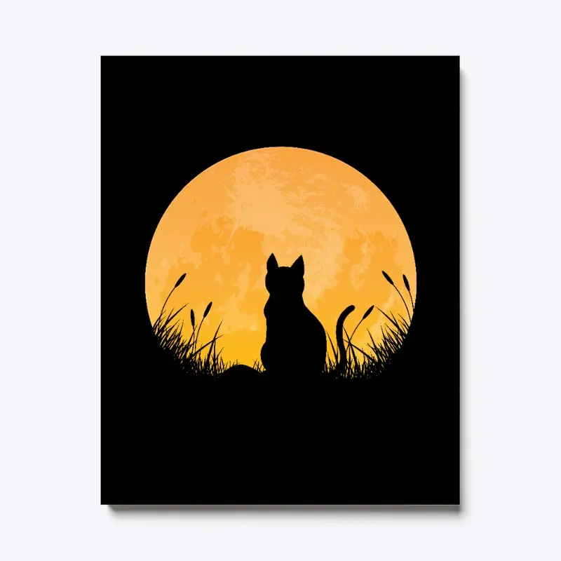 cat with full moon background 