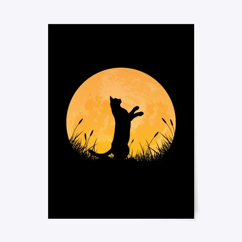 cat with full moon background 