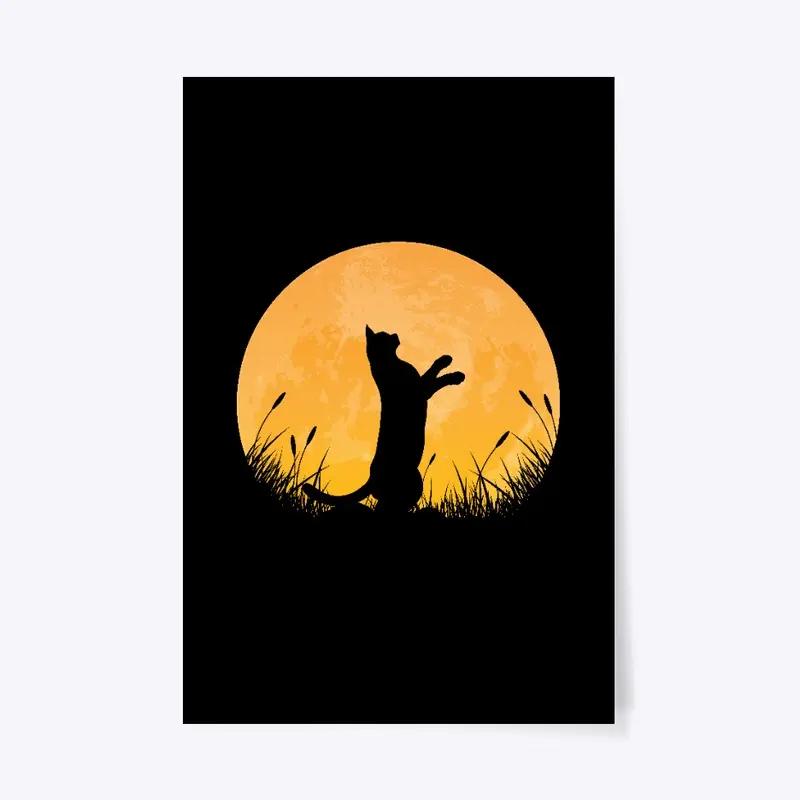 cat with full moon background 