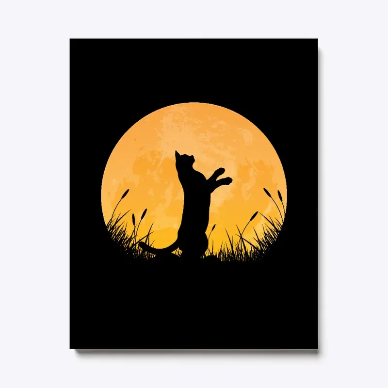 cat with full moon background 