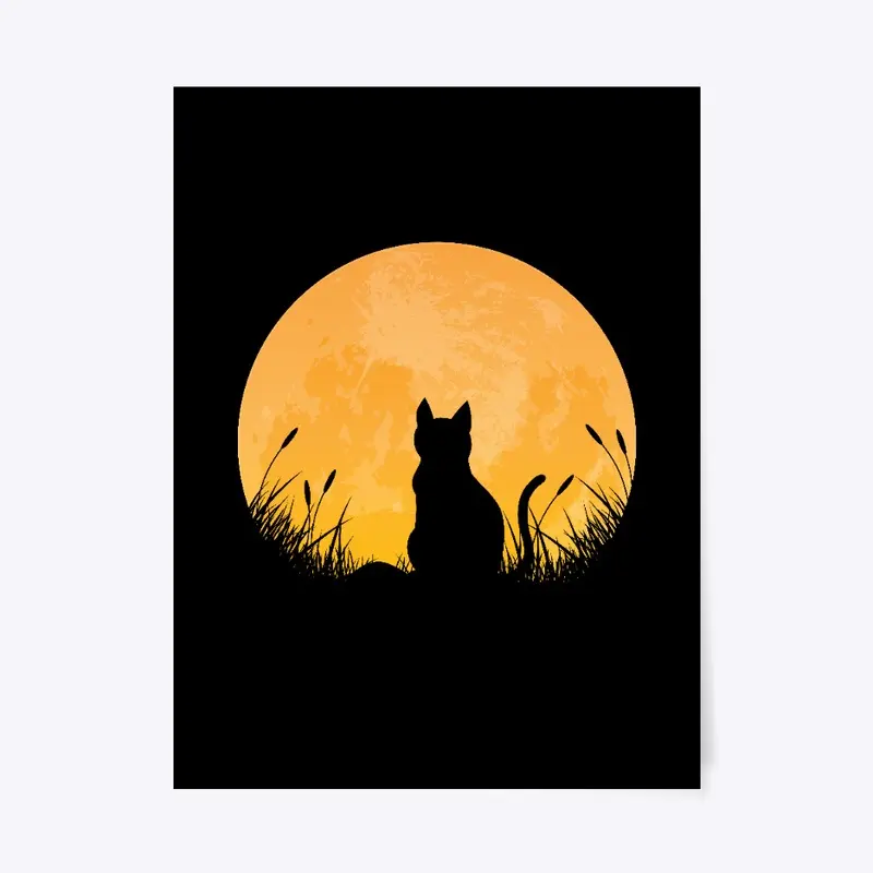 cat with full moon background 