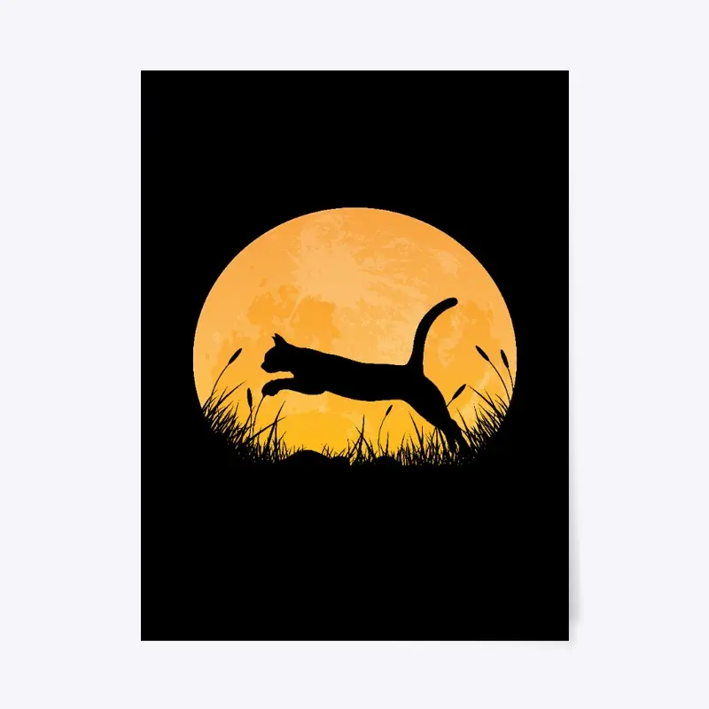 cat with full moon background 