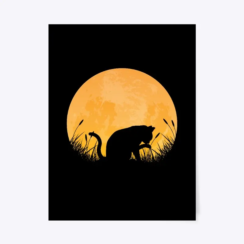 cat with full moon background 