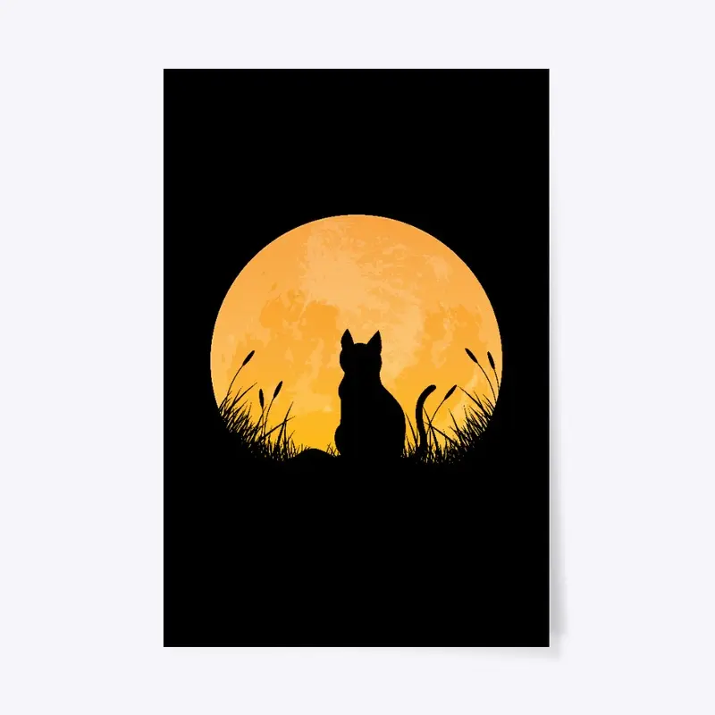 cat with full moon background 